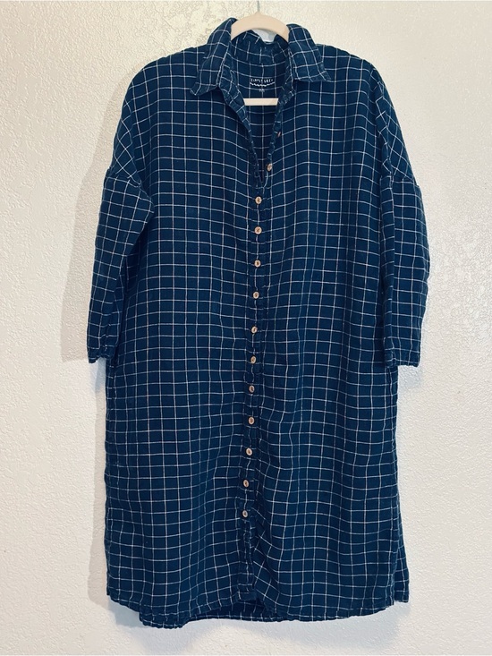 Simplygrey Dresses & Skirts - Simply Grey Linen Checked Button-Front Shirt Dress MIDI Oversized w Pockets
